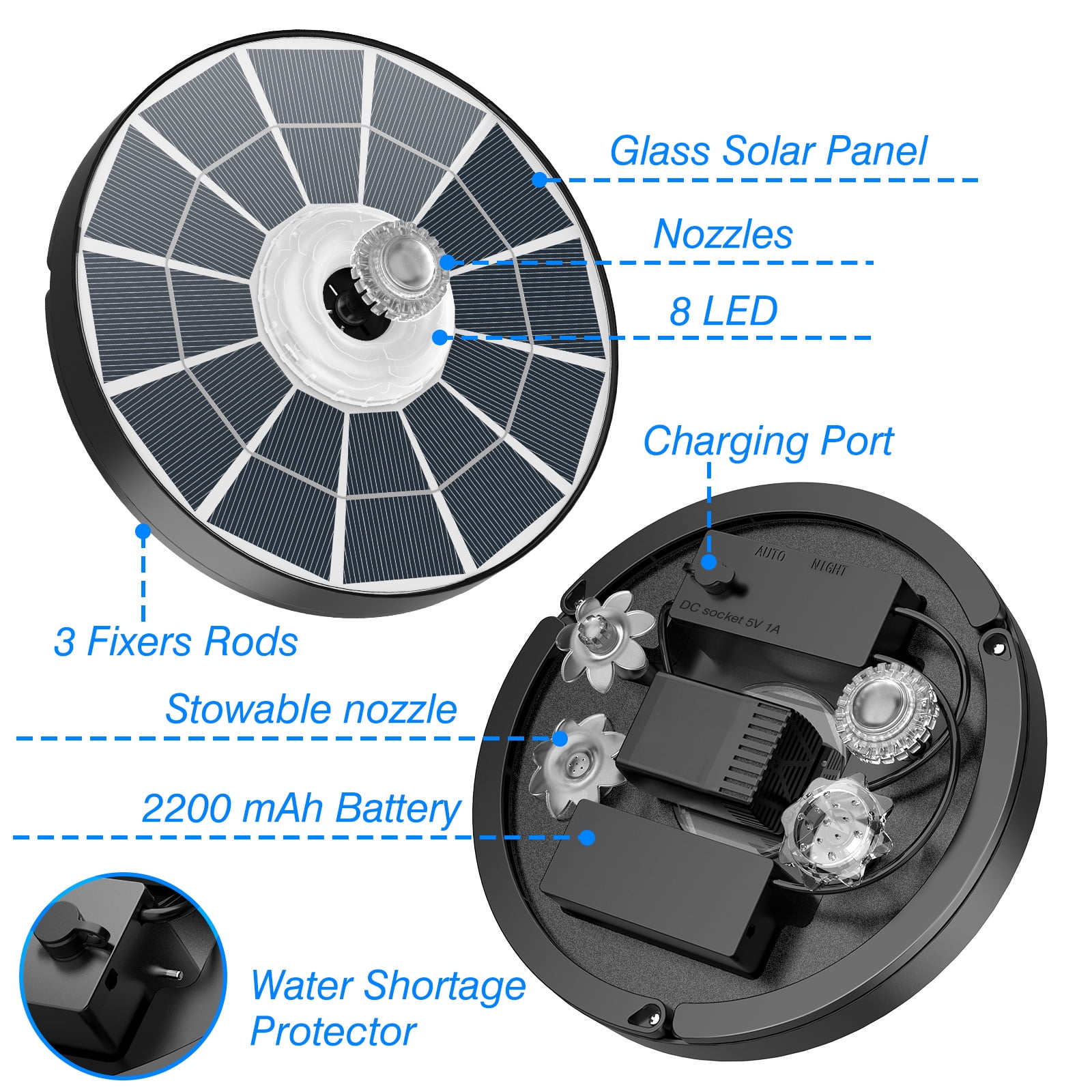 AISITIN 4W Solar Fountain 2024 Upgraded, Solar Fountain Pump with Bracket and 8 Nozzles, Solar Water Fountain for Bird Bath, Garden, Pond and Outdoor
