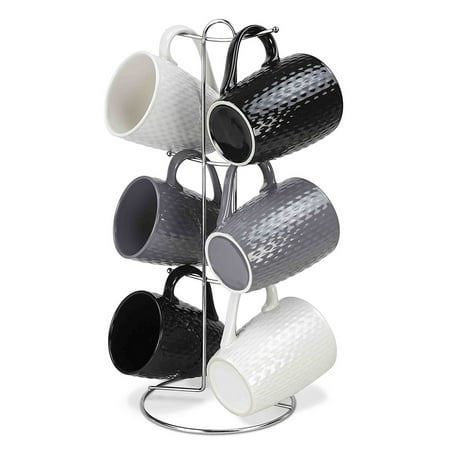 - Home Basics Kitchen 6 Piece Crochet Stoneware 11oz Mug Set /Tree Stand
