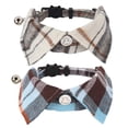 thumbnail image 1 of Collar de gato separable con linda pajarita, paquete de 2 collares para gatitos con cuello de camisa extraíble, collares a cuadros para mascotas (beige y azul), 1 of 5