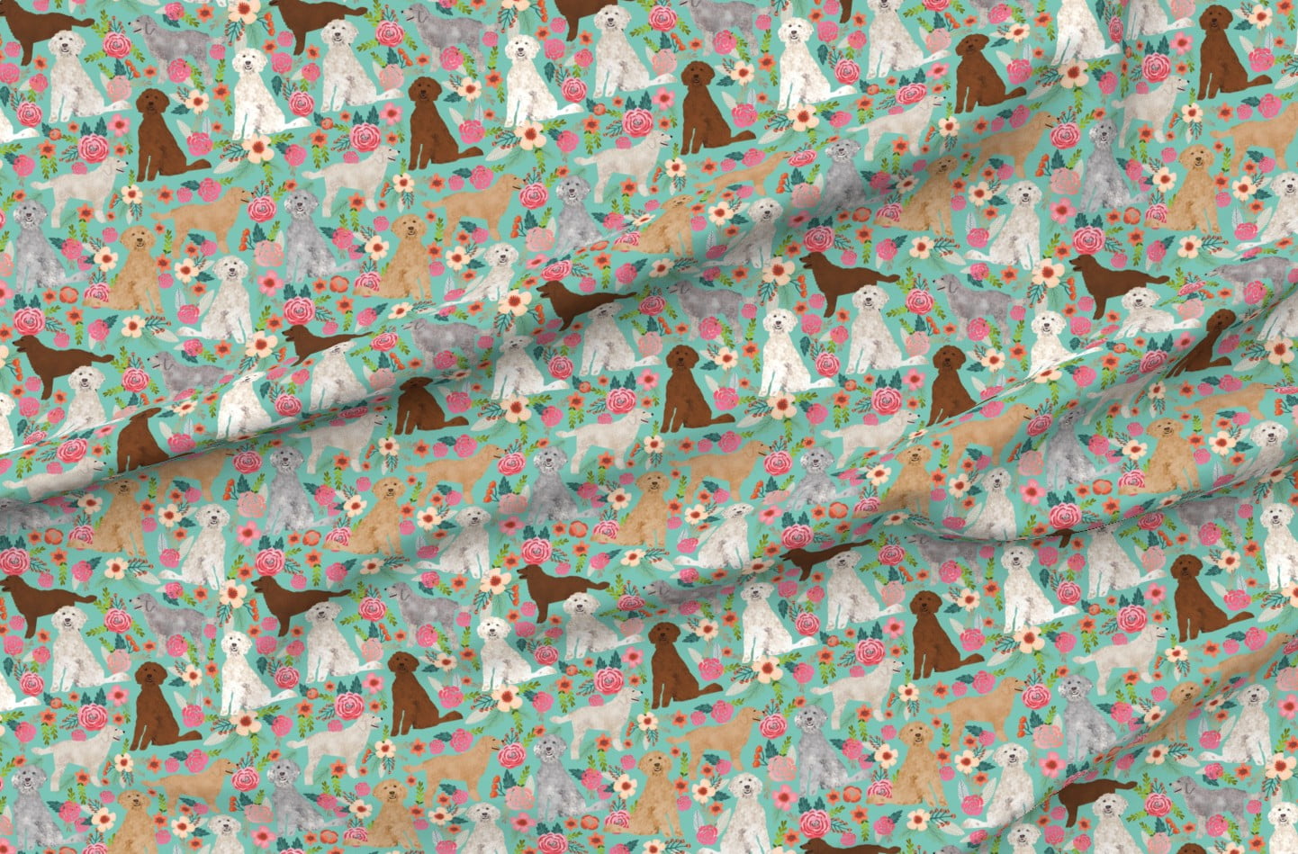 Floral Golden Doodles Small Dog Home Decor Fabric Printed by Spoonflower BTY 
