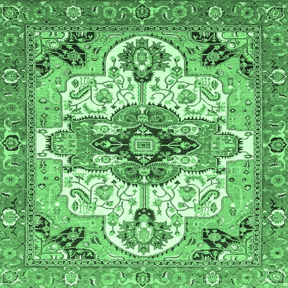 Ahgly Company Indoor Square Abstract Emerald Green Modern Area Rugs, 8' Square