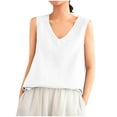 thumbnail image 5 of Annhoo Womens Cotton Linen Tank Tops V Neck Sleeveless Shirts Trendy Loose Casual Beach Vacation Solid Blouses, 5 of 9