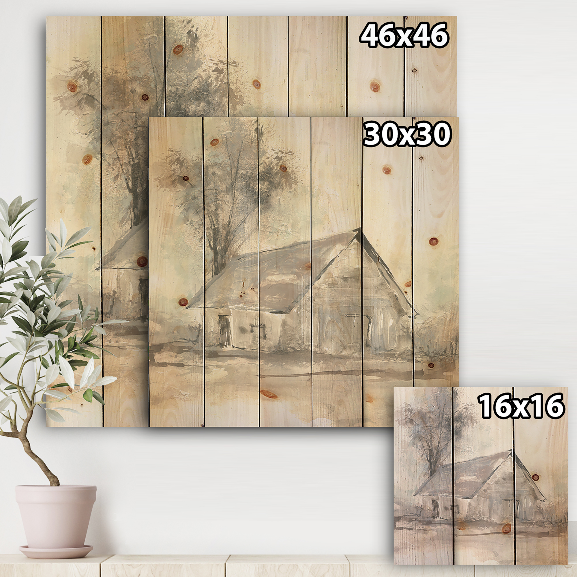 Designart 'Farmhouse Barn Grey III' Modern Farmhouse Print on Natural Pine Wood