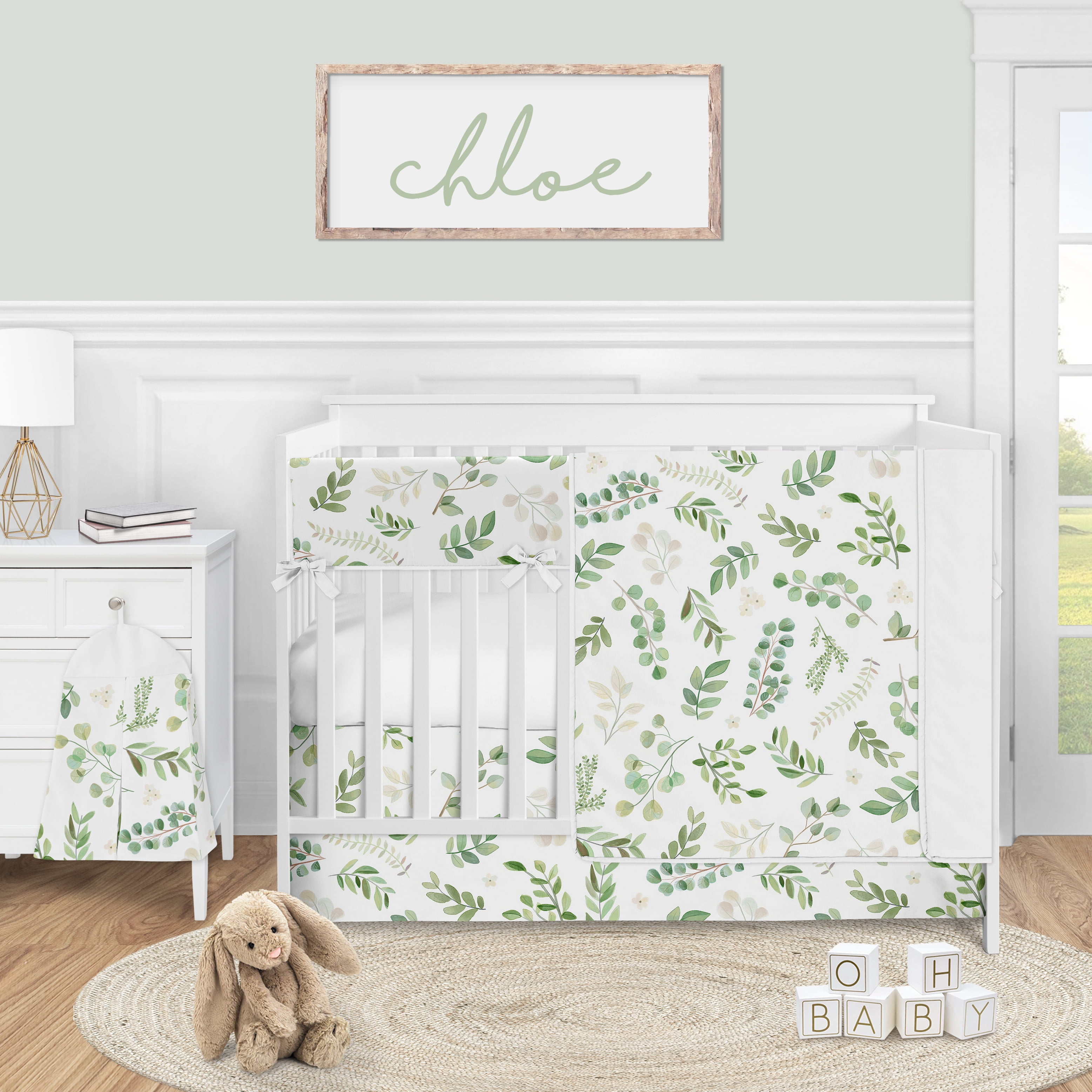 Sweet Jojo Designs Floral Leaf Girl Baby Nursery Changing Pad Cover Green and White Boho Watercolour Botanical Woodland Tropical Garden