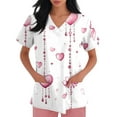 thumbnail image 4 of Nurse Scrubs For Women,Women's Fashion V-Neck Short-Sleeve Workwear with Pockets Valentine's Day Printed Top Nursing Scrub Top - Light pink - XXXL, 4 of 5
