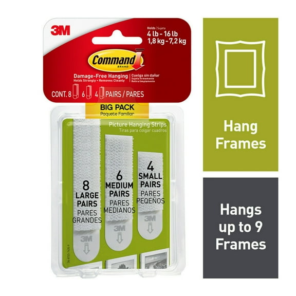 Command Picture Hanging Strips Variety Pack, White, Damage Free Decorating, 18 Pairs