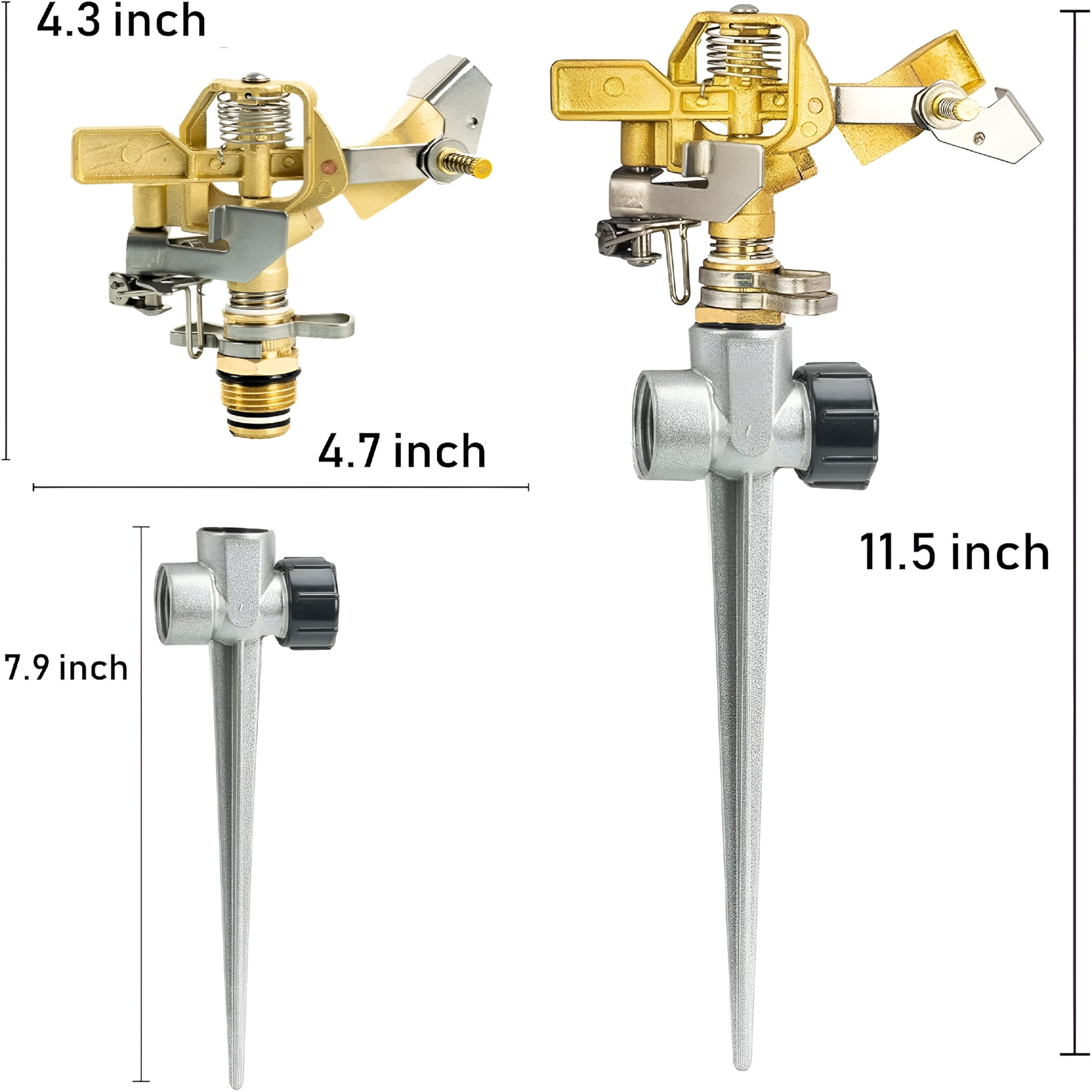 CURYMAY 2 Pack Impact Lawn Sprinklers for Yard, Heavy Duty Water Sprinkler Head with Aluminum Alloy Spike Base, Adjustable Pulsating Sprinkler for Large Area Lawn Patio Garden
