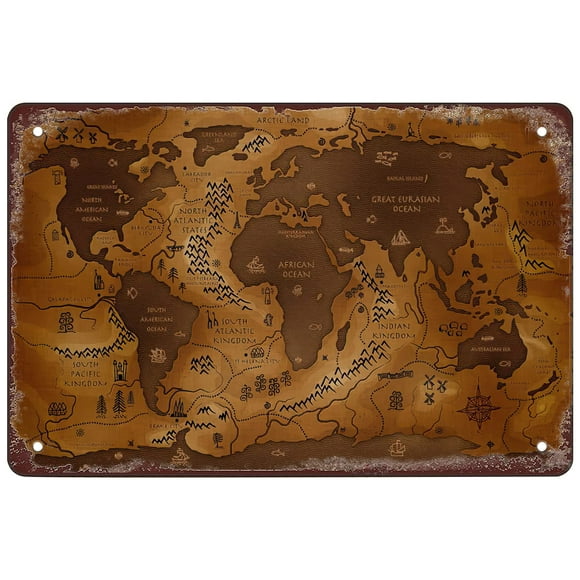 Retro Funny Metal Sign Sheet Signs Tin Sign,vintage world map outdoor Home Wall Decoration, 8 x 12 Inches