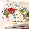 thumbnail image 4 of Yuarrent Adhesivo de pared mapa del mundo Animal papel pintado liso grande plano moderno dibujos animados hogar accesorio niños DIY Mural arte Decoración del hogar Yuarrent HA077032-00B, 4 of 6