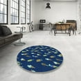thumbnail image 4 of Ahgly Tapis Rond Lavable en Machine Intérieur Transitionnel Bleu Acier, 5 Pieds Rond, 4 of 7