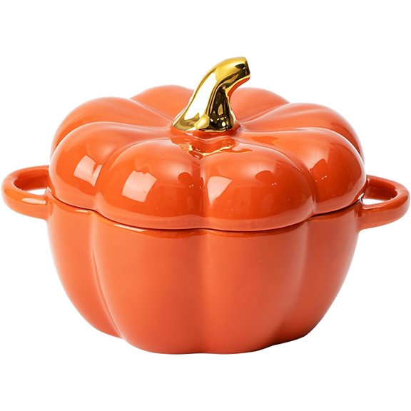 Dutch Oven Pot with Lid, Pumpkin Pottery Dessert Saucepan, Mini Baking Dish Cute Pumpkins Bowl, Covered Dutch Oven Ceramic Stockpot, Pumpkin-Shaped Casserole (Orange)