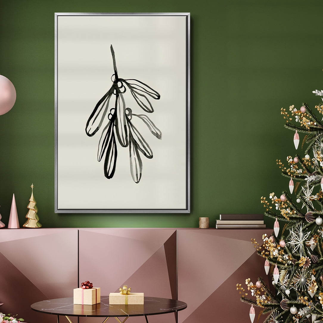 Mistletoe Sketch I - Framed Gallery Wrapped Holiday Canvas - 17 x 25 - Silver Frame