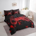 thumbnail image 2 of Gamer Comforter , Gaming Fitted Sheet Twin Size Gamer Decor Bedroom, Video Games Gamepad Flat Sheet Neon Geometry Square Pillow Cases Red Black Throw Pillow Covers, 2 of 5