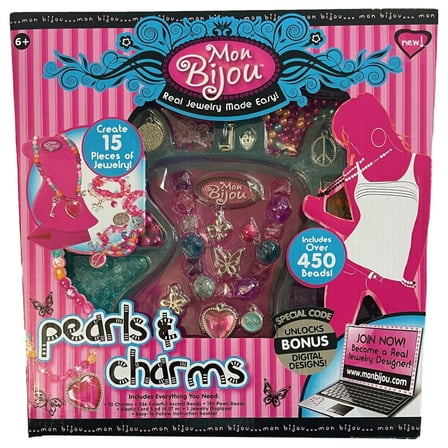 Mon Bijou Pearls Charms Jewelry Making Kit, Kids Bead Arts & Crafts Activity Set