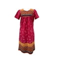 thumbnail image 4 of Loungees Multi-Color Border Print Muu Muu Lounge Dress with 3 Button Bib Yoke​ | Loungees, 4 of 6