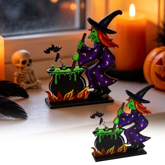 Halloween Wooden Tabletop Ornaments, Spooky Wooden Sign Decor, Tiered Tray & Mantel Shelf Display, Indoor Party Scene Decor