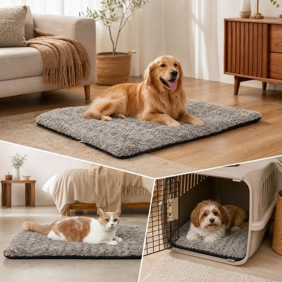Rose Velvet Pet Mat Thickened Washable Grip Base Warm Soft for Cats Dogs Small Medium Indoor Cold Weather Sleeping Pad Pet(Khaki-M)