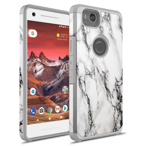 Google Pixel 2 XL Case, Rosebono Slim Hybrid Shockproof Hard Cover Graphic Fashion Colorful Skin Cover Armor Case For Google Pixel 2 XL (White Marble)
