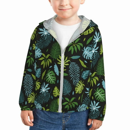

Sun Hoodie for Kids palm leaves_D Long Sleeve Swim Fishing Shirts Sun Protection Zip Up Jacket Clothing Athletic Hoodie