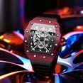 thumbnail image 2 of Reloj de Cuarzo Esqueleto Tonneau para Hombre, Correa de Silicona Impermeable Luminosa Estilo de Carreras, 2 of 6
