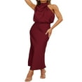 thumbnail image 2 of PENGXIANG Femmes Maxi Robe de Satin Élégant Sans Manches Faux Cou Parti Mariage Invité Longues Robes Longues Formelles, 2 of 7