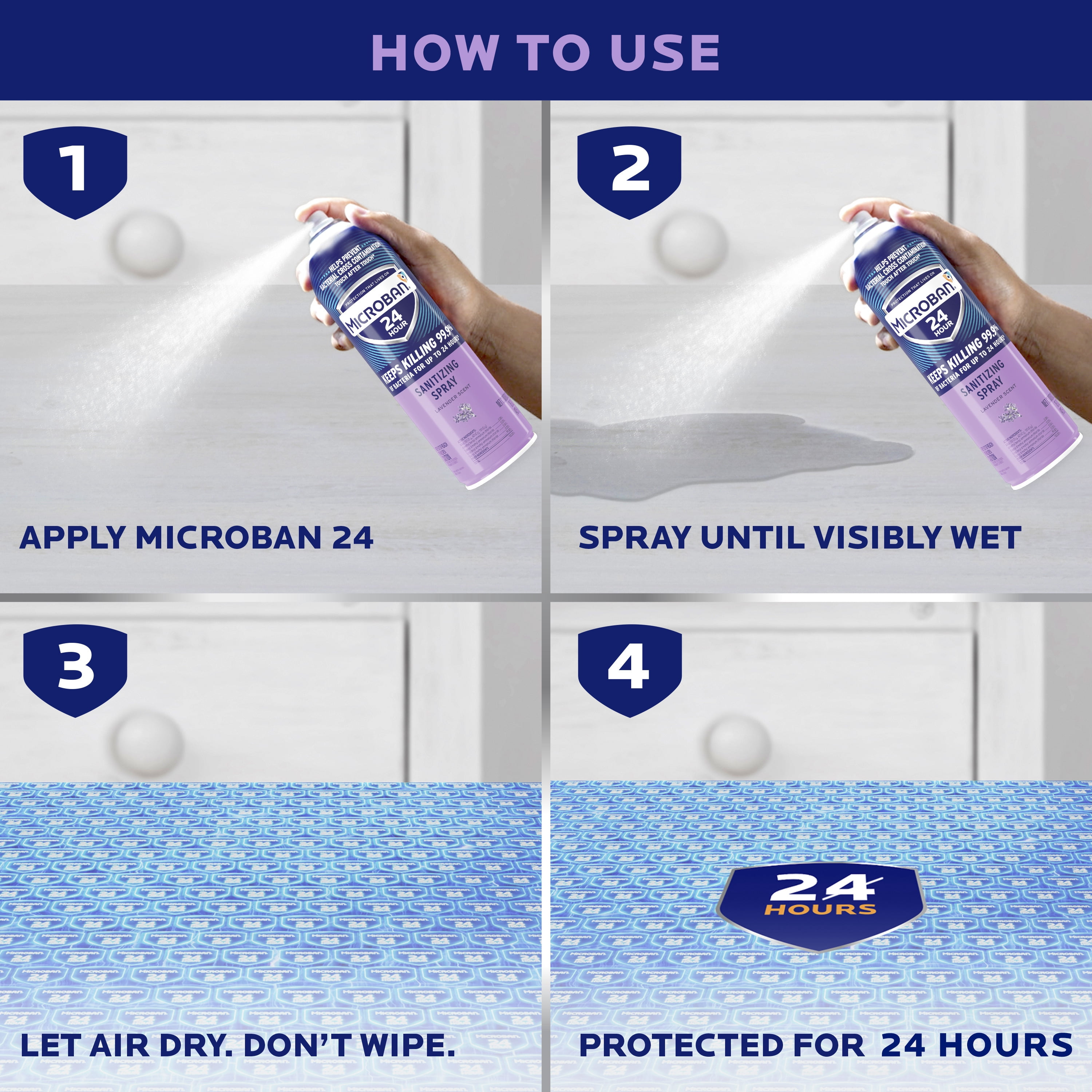 Microban 24 Hour Disinfectant Multi-Surface Sanitizing Spray, Lavender Scent, 15 fl oz