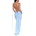 thumbnail image 4 of Women's Summer Bodycon Long Dress, Solid Color Slant Shoulder Drawstring Backless Ruched Detail Dress, 4 of 5