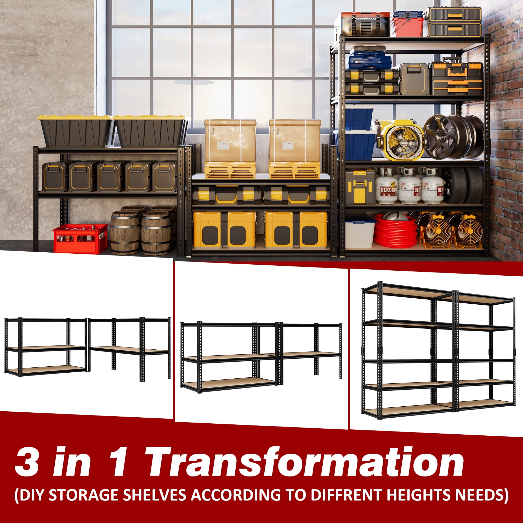 VDEVY 2025LBS Storage Shelves 5 Tier Garage Shelving Heavy Duty Metal Shelving Adjustable Metal Shelf for Garage Pantry Closet Kitchen Basement 28" W x 12" D x 60" H, Black