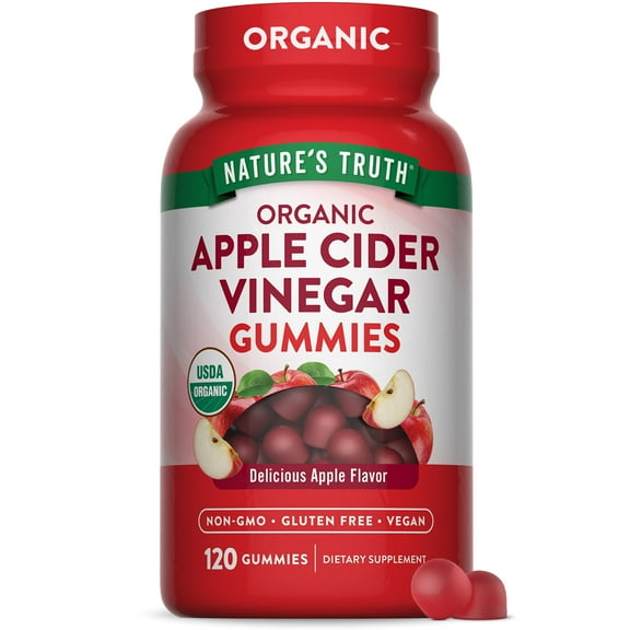 Organic Apple Cider Vinegar | 120 Gummies | Gluten Free, Non-GMO | Apple Flavor | by Nature's Truth