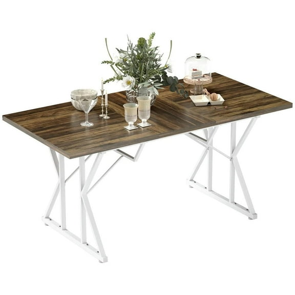 YYAo Dining Table, Kitchen Table, Dining Room Table,63"-47" Extendable Dining Table for 4-6 with Heavy Duty Trestle Base, Brown