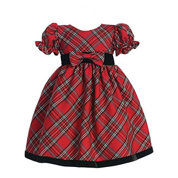 Lito Girls Plaid Holiday Dress with Velvet Trim (6 - 12 months, Red)