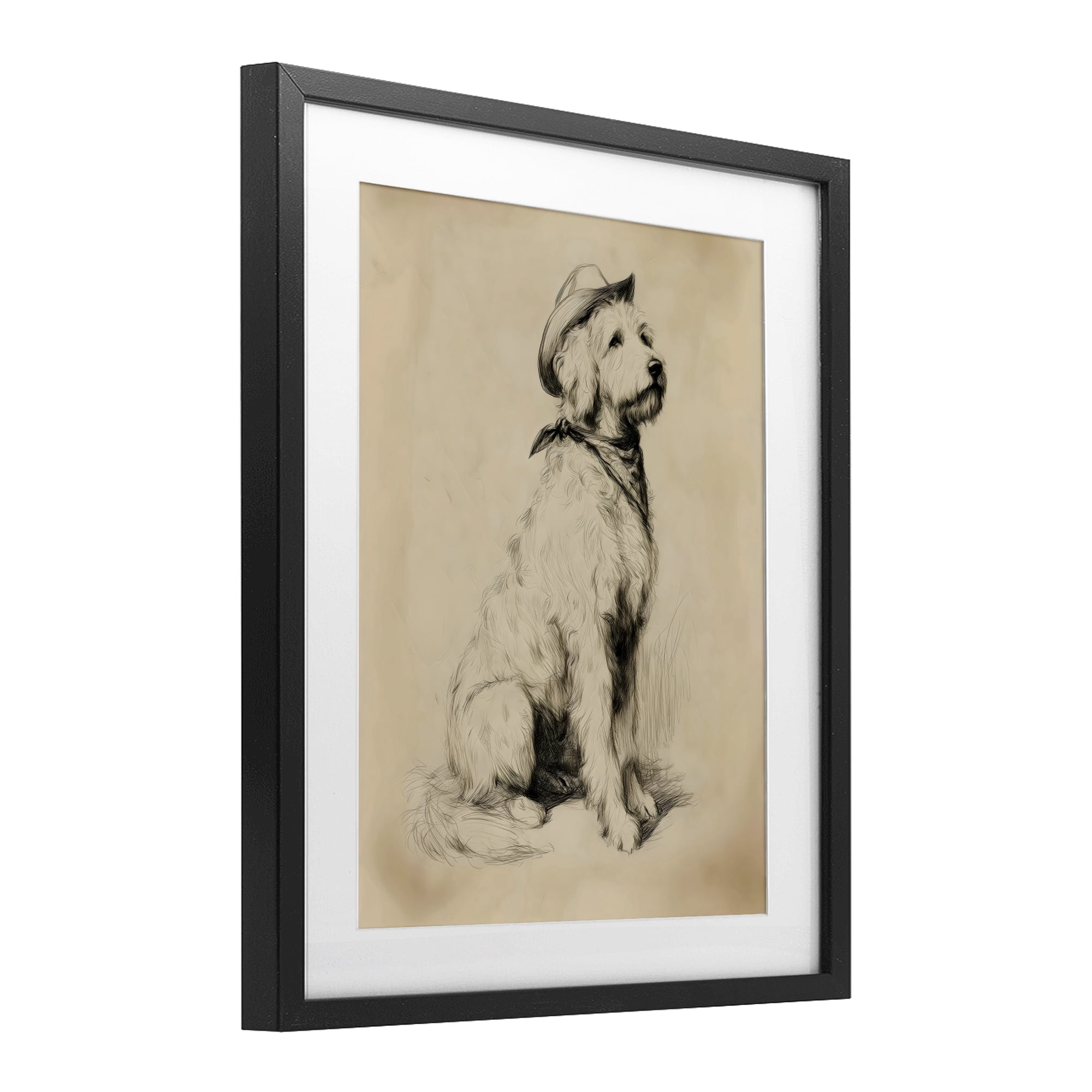 Stupell Industries Cowboy Goldendoodle Sketch Black Framed Print Under Glass, design by Arlington Prints