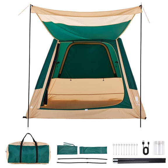 KFFKFF 4-Person Inflatable Camping Tent with Rechargeable Pump, Durable TPU Air Tubes, 5 Ventilated Mesh Windows, Waterproof Design, Easy Setup, and Carry Bag for Outdoor Adventures, Green