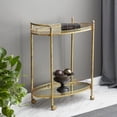 thumbnail image 3 of DecMode 30" x 35" Gold Metal Rolling Oval 2 Shelf Bar Cart with Vintage Inspired Details, 1-Piece, 3 of 12