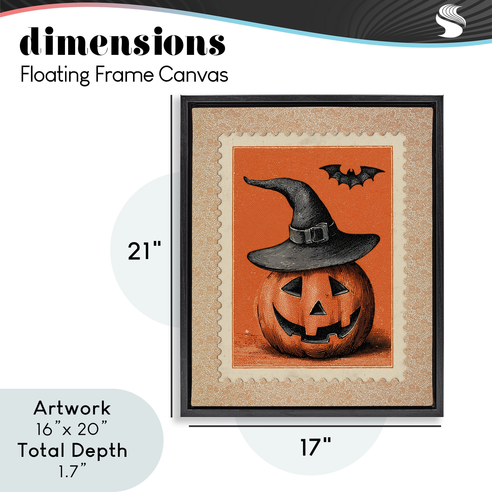 Vintage Jack-o-Lantern Stamp Black Framed Floater Canvas Wall Art, design by Arlington Prints
