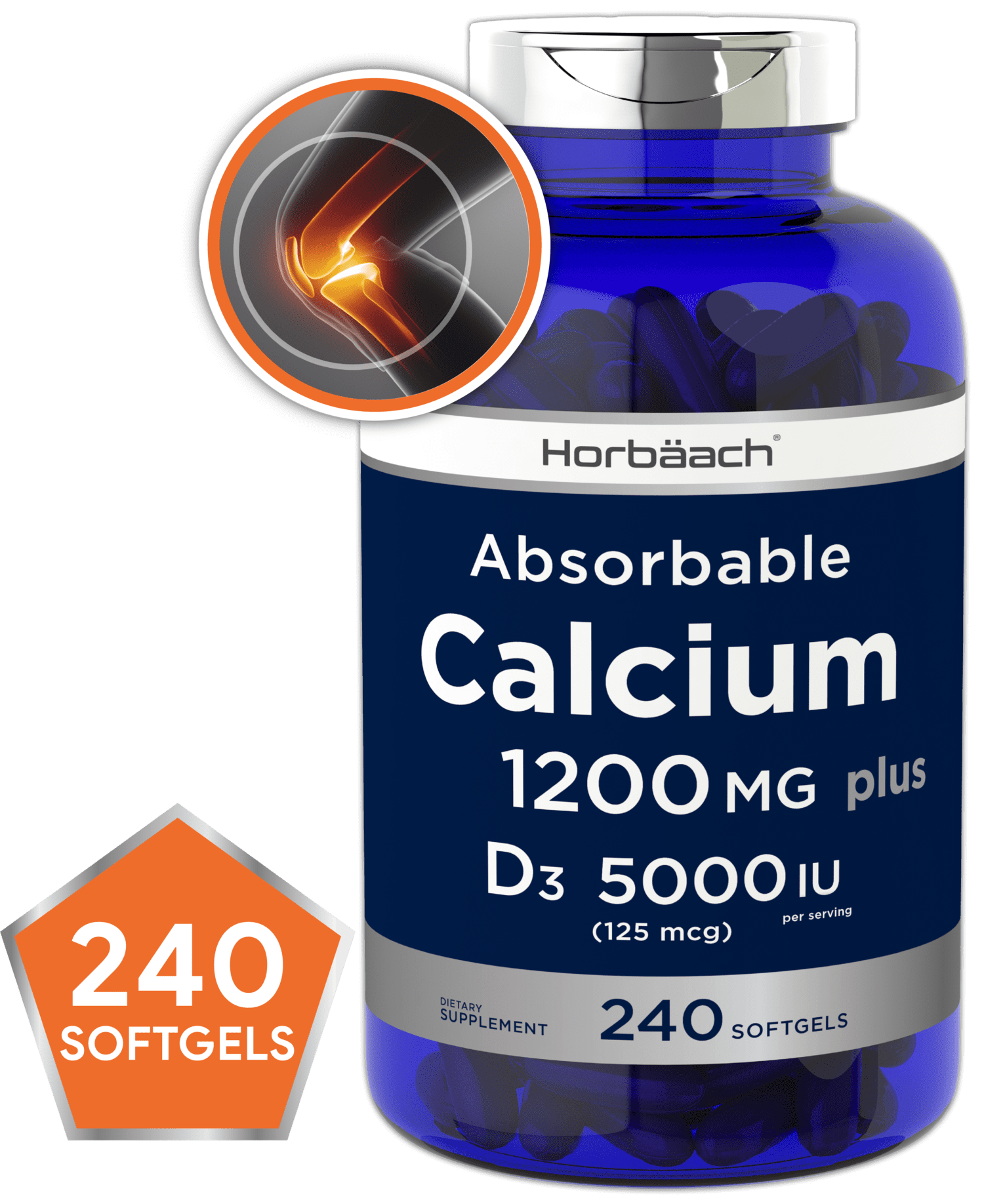 Absorbable Calcium 1200 mg with 5000 IU Vitamin D3 240 Softgels Non