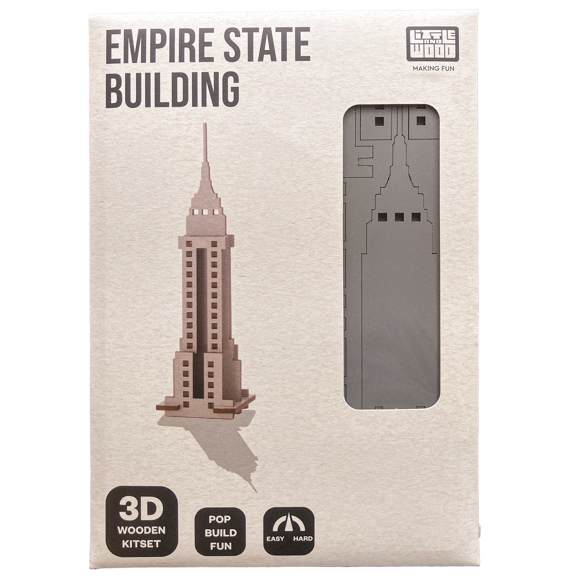 Little & Wood: Woodlet: Medium - Empire State Building - Grey, 3D Wooden Kit-Set, New York Landmark Puzzle, Pop Build Fun, Easy Assembly, Ages 6+