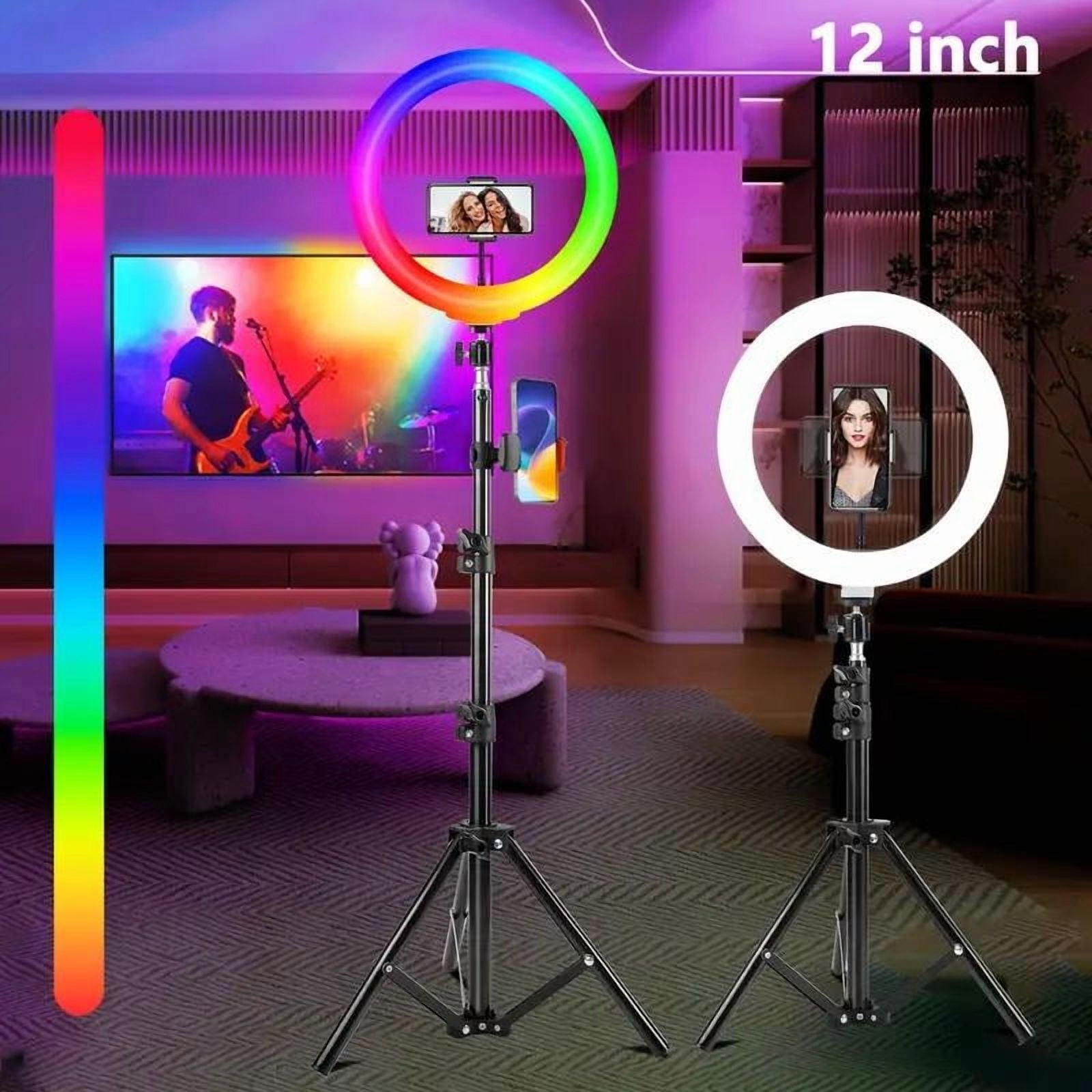 12" LED Ring Light with 63" Telescoping Tripod Stand - 9 Color Modes & 3-in-1 Dimmable Lighting for Makeup/TikTok/YouTube