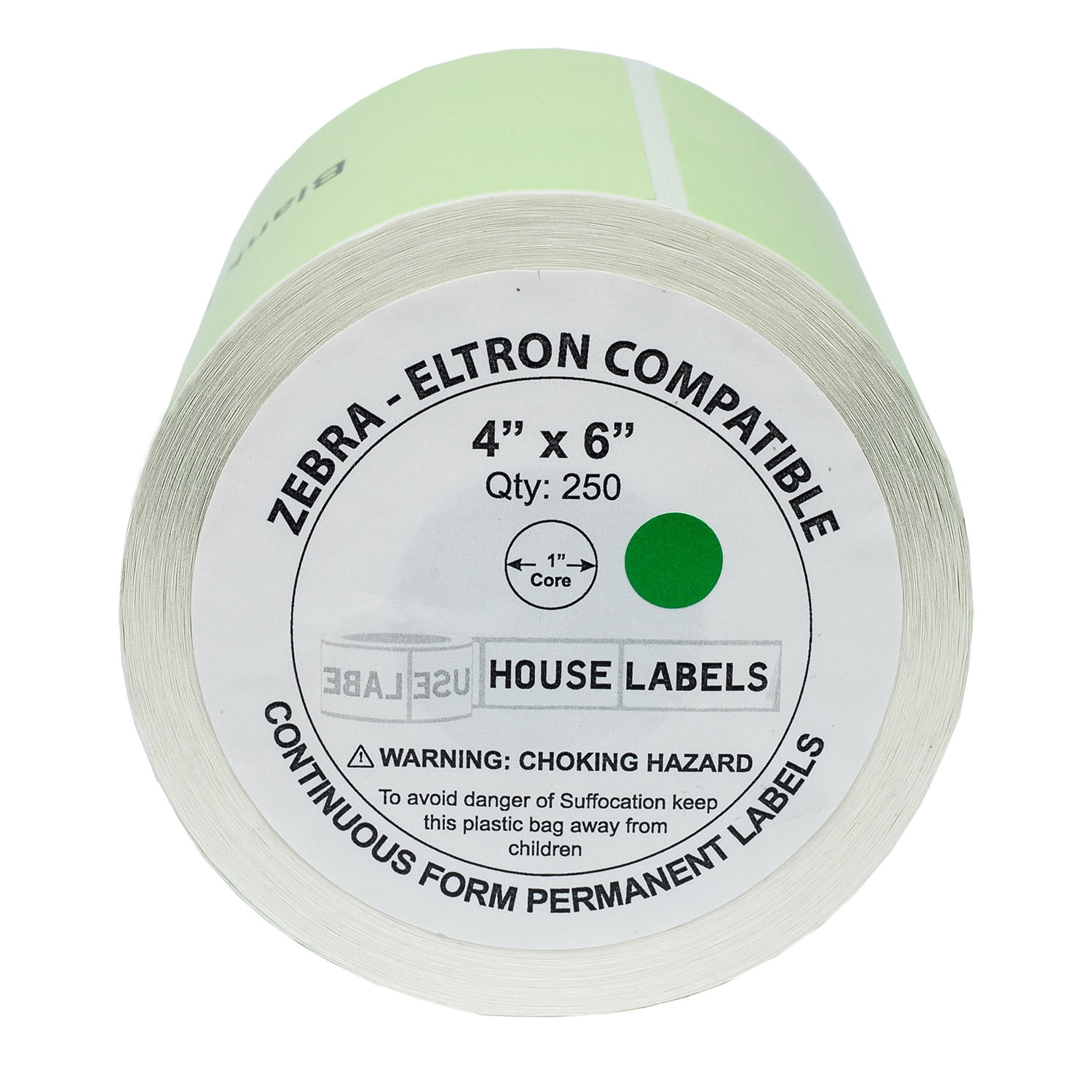 HOUSELABELS 4" x 6" Green Shipping Labels on 1" Core Compatible With Zebra and Rollo Printers, 4 Rolls / 250 Labels per Roll