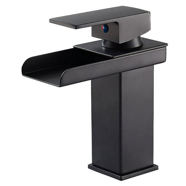 Grifo de lavabo de cuatro lados de cobre fino, grifo de cascada de boca ancha con pintura negra, lavabo de baño, grifo mezclador frío y caliente