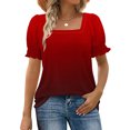 thumbnail image 2 of Atogsazn Tops for Women Summer Casual Ruffle Sleeve Square Neck T Shirts Striped Tee Blouse Fashion 01-Red XL, 2 of 7