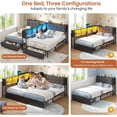 thumbnail image 3 of Twin Size Bed Frame for 2, Double Twin Beds with Storage Bookcase Divider & LED Lights & Charging Station, Metal Daybed with Headboard and 2 Storage Drawers, Corner Bed Frame for Teens, Black, 3 of 9
