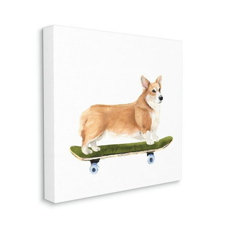 UPC: 0049182546418 | Stupell Industries Playful Corgi Pet Dog on Green Skateboard 17 x 17 Designed by Annie Warren