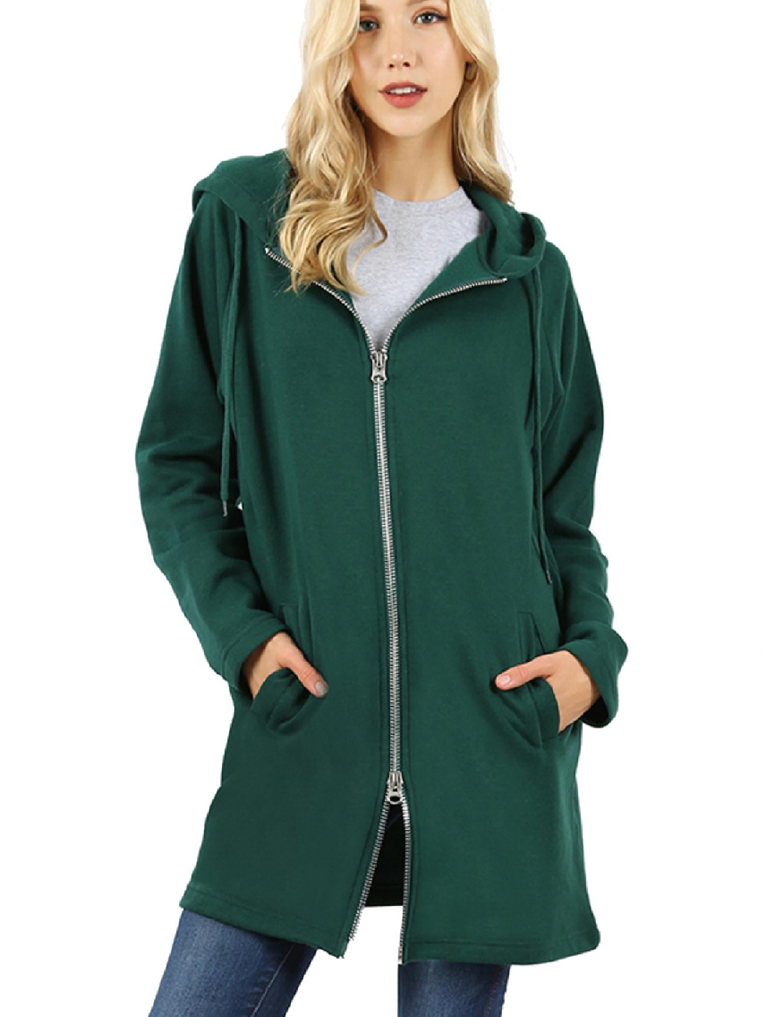 Made by Olivia Women's Hoodie Oversized Zip Up Long Fleece Sweat Jacket ...