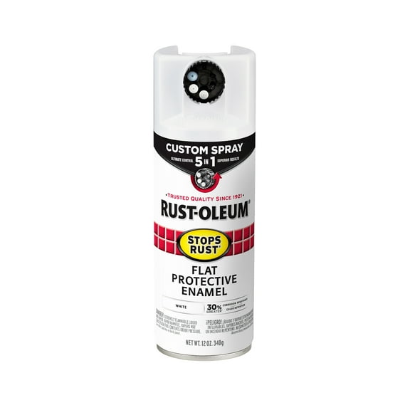 White, Rust-Oleum Stops Rust Custom Sprays 5 in 1 Flat Spray Paint-376856, 12 oz