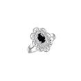 thumbnail image 4 of Rylos 14K White Gold Floral Designer Ring with 6x4 MM Oval Cabochon Onyx & Sparkling Diamonds - Birthstone Jewelry for Women -Size 5, 4 of 7