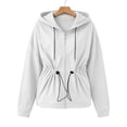 thumbnail image 5 of Women's Zip Up Sweatshirt Jacket Adjustable Drawstring Waist Long Sleeve Hoodie with Pockets Soft Lightweight Fall Casual Outerwear White, 5 of 5