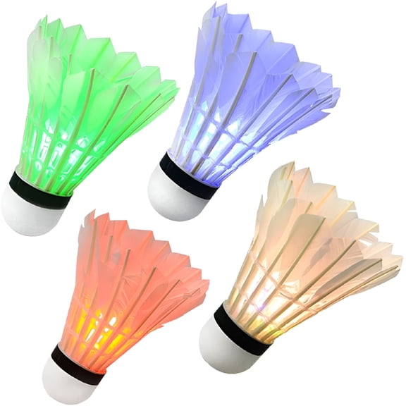 BESTSKY Sports Activities Outdoor & Indoor Durable Foam Colorful Light Up Shuttlecocks LED Badminton Shuttlecocks Glow in The Dark Goose Feather Glow Birdies 4 PACK