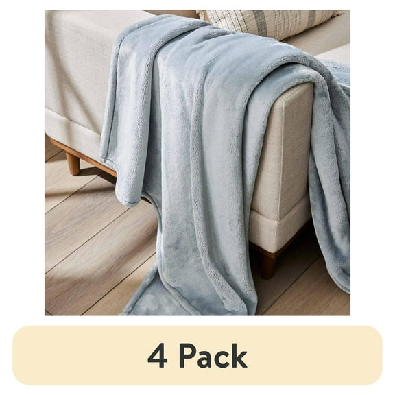 (4 pack) Better Homes & Gardens Solid Velvet Plush Soft Fleece Throw Blanket, Oversized, Soft Silver