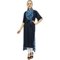 thumbnail image 3 of Bimba Women's Rayon Blue Kurti Asymmetrical Hem Designer Kurta With Scarf - 12, 3 of 8